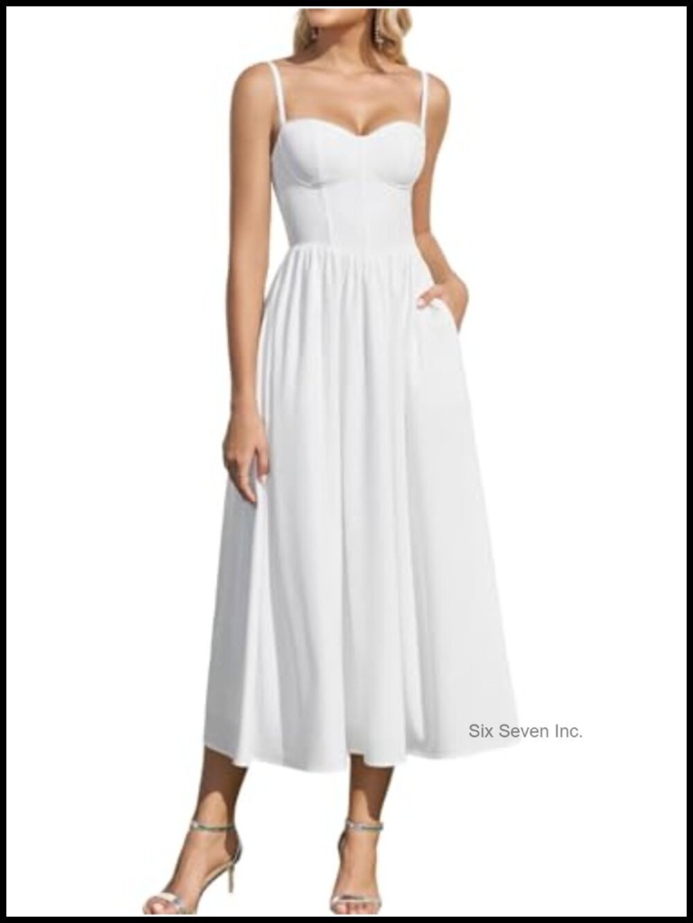 Parthea Corset Midi Dress Sweetheart Neck Sleeveless Summer Party